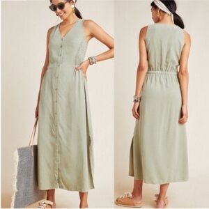 Anthropologie Cloth and Stone Sage Green Button Front Maxi Dress Sz XL